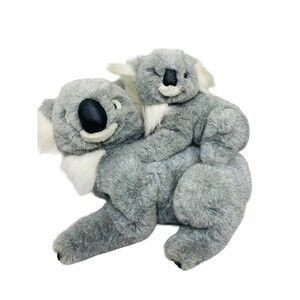 Vintage Cascade Large Grey Koala Mom & Baby Plush Soft Stuffed Animal Furry Toy